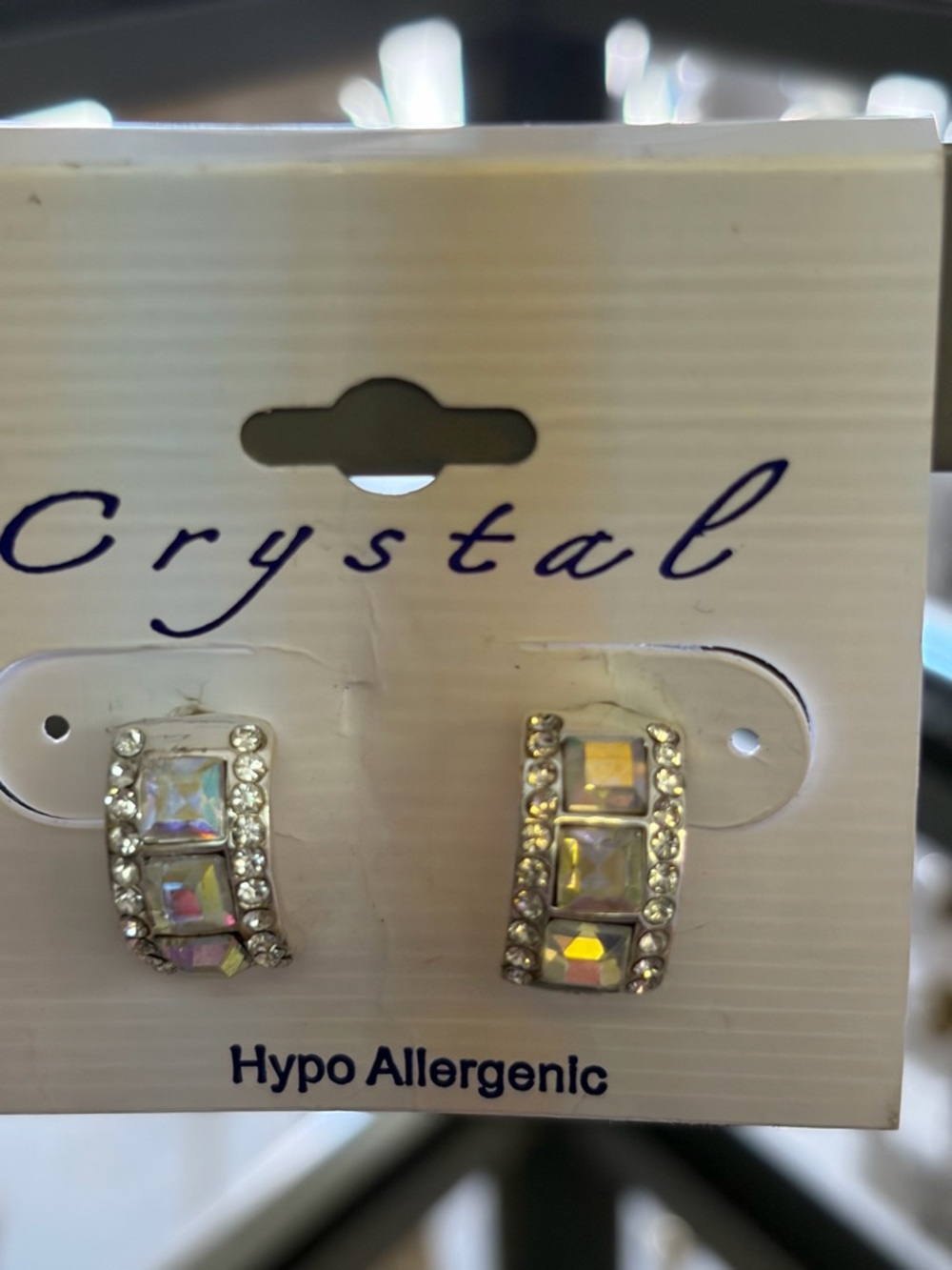 Iridescent Crystal Huggie Earrings with Clear Rhinestones